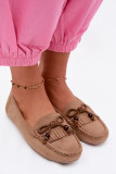 Beige Mokassins aus Veloursleder mit Schleife und Fransen