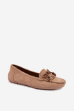 Beige Mokassins aus Veloursleder mit Schleife und Fransen