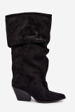 Stiefeletten aus Veloursleder mit gerafftem Schaft und Absatz, schwarz