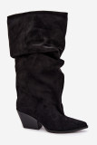 Stiefeletten aus Veloursleder mit gerafftem Schaft und Absatz, schwarz