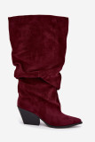 Bordeauxrote Stiefel aus Veloursleder mit gerafftem Schaft und Absatz