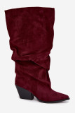 Bordeauxrote Stiefel aus Veloursleder mit gerafftem Schaft und Absatz