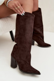 Overknee-Stiefel aus Velourslederimitat mit Blockabsatz, braun