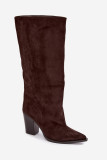 Overknee-Stiefel aus Velourslederimitat mit Blockabsatz, braun
