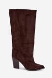 Overknee-Stiefel aus Velourslederimitat mit Blockabsatz, braun