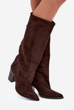 Overknee-Stiefel aus Velourslederimitat mit Blockabsatz, braun