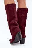 Bordeauxfarbene Overknee-Stiefel aus Veloursleder mit Blockabsatz