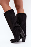 Schwarze Overknee-Stiefel aus Veloursleder mit Blockabsatz