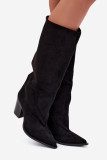 Schwarze Overknee-Stiefel aus Veloursleder mit Blockabsatz