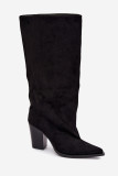 Schwarze Overknee-Stiefel aus Veloursleder mit Blockabsatz