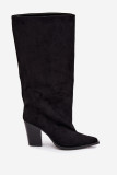 Schwarze Overknee-Stiefel aus Veloursleder mit Blockabsatz