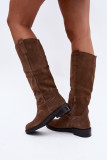 Braune Overknee-Stiefel aus Wildleder mit Warmfutter