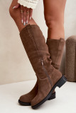 Braune Overknee-Stiefel aus Wildleder mit Warmfutter