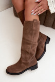 Braune Overknee-Stiefel aus Wildleder mit Warmfutter