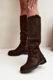 Gefütterte Overknee-Stiefel aus echtem Wildleder in Braun
