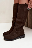 Gefütterte Overknee-Stiefel aus echtem Wildleder in Braun