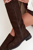 Gefütterte Overknee-Stiefel aus echtem Wildleder in Braun