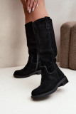 Stiefelette aus echtem Veloursleder mit Warmfutter – schwarz