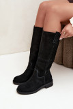 Stiefelette aus echtem Veloursleder mit Warmfutter – schwarz