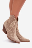 Beige Cowboy-Stiefelette mit goldener Verzierung
