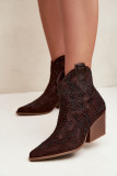 Stiefelette mit schwarzer Verzierung, braune Wildlederoptik