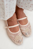 Beige Ballerinas aus Mesh mit Stickerei und Pailletten