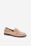 Beige Mokassins aus Velourslederimitat mit dekorativem Detail