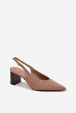 Beige Pumps mit offener Ferse und Blockabsatz