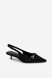 Schwarze Pumps mit offener Ferse und niedrigem Absatz