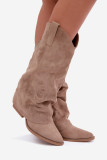 Beige Western-Stiefelette mit umgeschlagenem Schaft und Blockabsatz