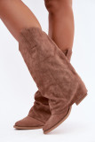 Cowboystiefel mit Absatz und umgeschlagenem Schaft aus braunem Wildlederimitat