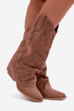 Cowboystiefel mit Absatz und umgeschlagenem Schaft aus braunem Wildlederimitat
