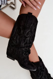 Schwarze Cowboy-Stiefelette aus Velourslederimitat mit umgeschlagenem Schaft und Blockabsatz