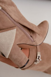 Beige gefütterte Stiefelette mit umgeschlagenem Schaft und Blockabsatz