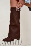 Gefütterte Damenstiefel mit umgeschlagenem Schaft und Blockabsatz, braun