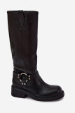 Schwarze Overknee-Stiefel mit dekorativem Detail und Reißverschluss