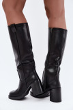 Gefütterte schwarze Stiefel mit Blockabsatz aus Kunstleder