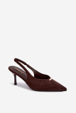 Pumps mit offener Ferse und goldenem Detail am Stilettoabsatz, braun