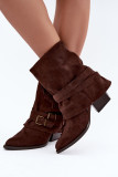 Cowboy-Stiefelette mit Blockabsatz, Fransen und umgeschlagenem Schaft, braun