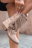 Beige Stiefelette mit umgeschlagenem Schaft und Fransen