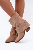 Beige Stiefelette mit umgeschlagenem Schaft und Fransen