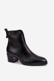 Gefütterte Stiefelette mit Blockabsatz, schwarz, Kunstleder