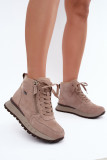 Beige gefütterte Ankle Boots aus echtem Veloursleder mit Plateau