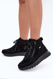 Schwarze gefütterte Ankle Boots aus echtem Veloursleder mit Plateau