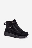 Schwarze gefütterte Ankle Boots aus echtem Veloursleder mit Plateau