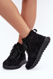 Schwarze gefütterte Ankle Boots aus echtem Veloursleder mit Plateau