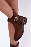 Leder-Stiefelette mit Schnalle, gefüttert, braun