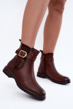 Leder-Stiefelette mit Schnalle, gefüttert, braun