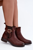 Leder-Stiefelette mit Schnalle, gefüttert, braun