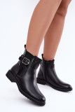 Leder-Stiefelette mit Schnalle und Warmfutter, schwarz